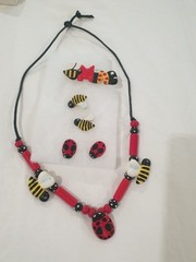 Flying Colors Lady Bug/bee Ceramic Necklace/Brooch/Earrings Bee/ladyBug Colorful