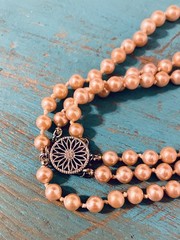 Vintage Champagne Glass Pearls Sterling Silver Clasp Graduating 3-Row Necklace