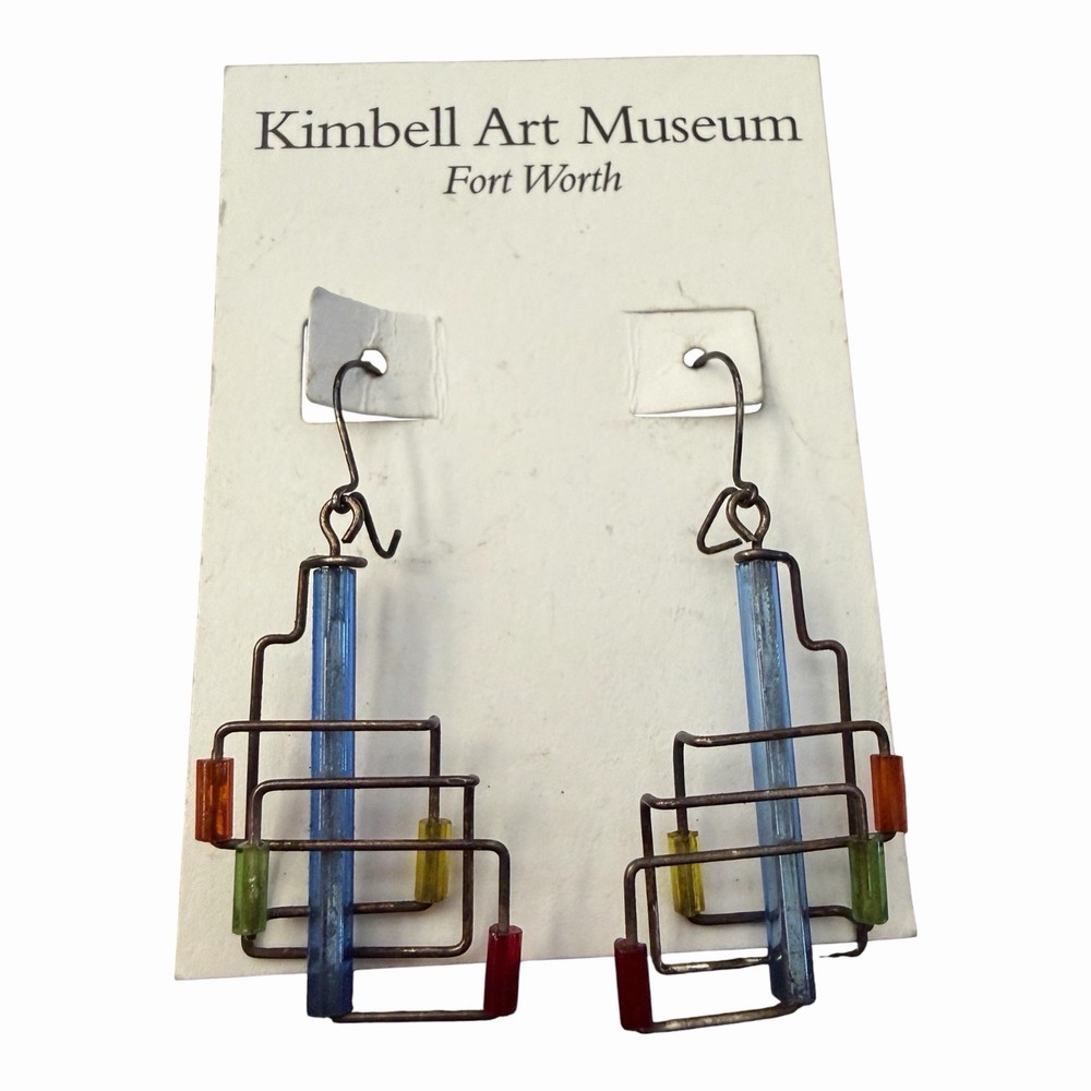 VTG Barbie Levy Barb Wire Art Pierced Dangling Earrings Abstract 1980s Kimball