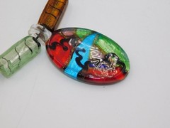 B575-LOVELY ART GLASS NECKLACE~COLORFUL!~19″ LONG~VERY UNIQUE!