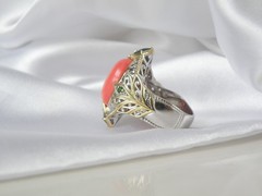 Gems en Vogue Michael Valitutti Sterling Silver 925 Pink Coral Statement Ring 10