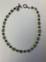 Vintage 1950s Murano millefiori green and blue glass beaded choker necklace 16”
