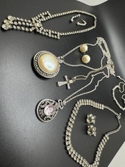 Vintage Costume Jewelry Lot 9 Pc Rhinestone Necklace Pendant Bracelet Earrings