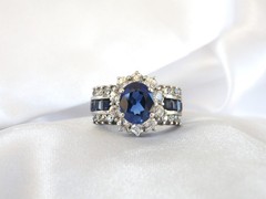 Vintage Sterling Silver 925 Simulated Sapphire Princess Diane Replica Ring 8
