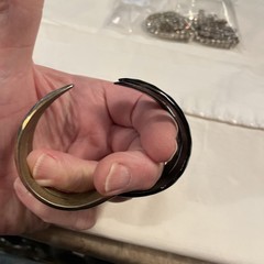 Vintage Gold/Black Bracelet Hinged Clamp Textured Minimalist Unsigned