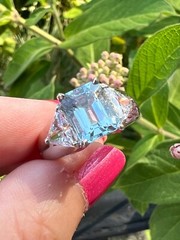 VINTAGE 14K WHITE GOLD AQUAMARINE RING ENGAGEMENT ANNIVERSARY HEAVY CHUNKY