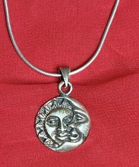 Vintage 925 Sterling Silver Celestial Sun Moon Necklace On Italian Silver Chain