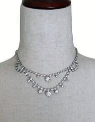 Vintage Silver Tone Crystal Rhinestone Choker Necklace Prong Set Glamour Formal
