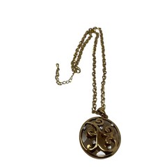 Gold Tone Necklace Swirl and Glass Stone Design Vintage Pendant