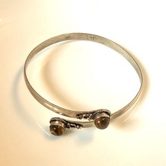 Ethnic Tiger’s Eye Gemstone Silver Tone Adjustable Cuff Bracelet / Arm Band 9.5”