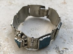 ✨🏜️VTG STAMPED TAXCO STERLING SILVER Turquoise Panel STATEMENT Bracelet Estate