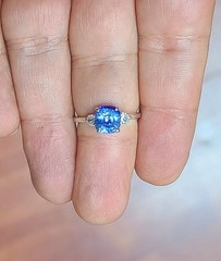 Vintage 14k White Gold Engagement Ring 2.70ct.Natural Blue Sapphire Cushion GIA