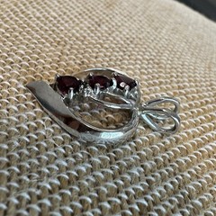 Vintage FAS 925 Sterling Silver Open Heart Pendant | 3 Triple Heart Red