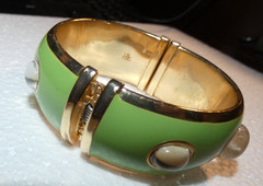 Vintage Francesca Romana Diana Enamel Rutilated Quartz Cabochon Clamper Bangle