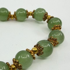 Green Jade & Red Bead Bracelet Gold Tone Peanut Charm Lucky Boho Stacking Gift