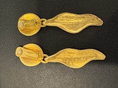Vintage Gold Tone Dangle Wavy Drop Earrings Huge Runway Statement Jewelry 1980