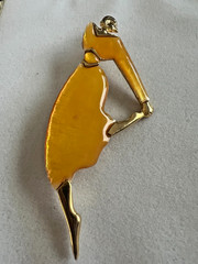 VTG Park Lane Brooch Pearlized Lucite 3.5in Deco Style Retro Dancer Gold Tone