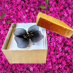 Vintage Purple Silk Butterfly Brooch Pin Wire Edged Gift Box new