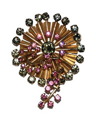 1960’s Flower Brooch Sunburst Pin Sparkly Rhinestone Costume Jewelry Pink Gray