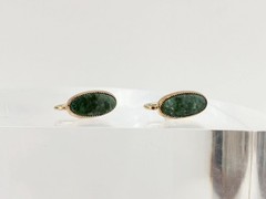 Prehnite Gemstone Accented Oval 12k Gold Filled Stud Screw Back Vintage Earrings