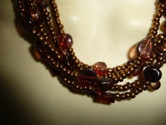 BROWN MURANO GLASS & COPPER TONE BEADS 5 STRANDS BIB NECKLACE #7/23A