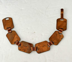 Vintage Ladies Enamel Over Copper Link Panel Bracelet 7″ Bright Color