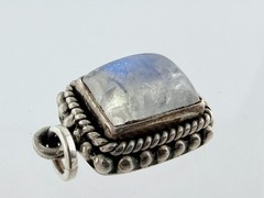 Vintage Sterling Silver Blue Moonstone Rectangular Cabochon Pendant Charm .75 In