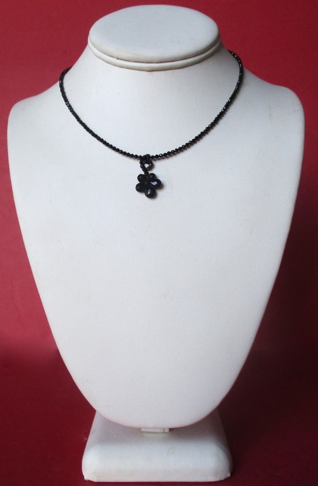 Antique Vauxhall Glass Flower With Vintage Spinel Bead Adjustable Necklace