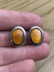 925 Sterling Silver Signed Orange Resin Clip On Earring