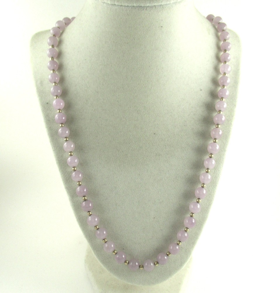 1/20th 14k Yellow Gold Filled Jade Necklace Beaded Ball 24″ Purple Lavender