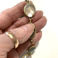 Vintage Silver Tone Abalone Link Bracelet 1970’s Paua Shell Oval Cabochons 7.5″
