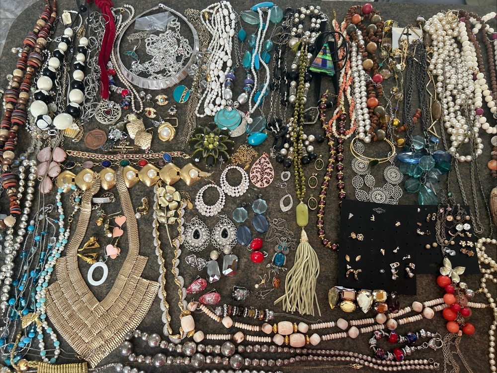 250 vintage to now lot wearable craft necklace earrings brooch jewelry 15 pounds
