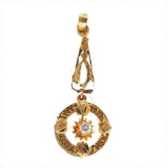 Vintage Estate Filigree 14k Yellow Gold .05ct 1920 Diamond Pendant