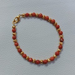 VintageNatural Coral Round Beads Bracelet Italy Coral Handmade Gemstone Bracelet