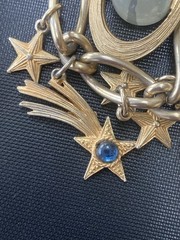 Vintage Signed Chunky Charm Bracelet KARU 60’s Space Race atomic planets 7″