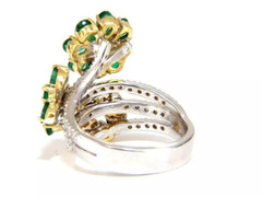 Beautiful 4.60CTW Vivid Greens Emerald & Fancy Yellow Brown Topaz 3 Flower Ring