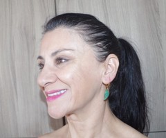 Vintage Genuine 14K GF Green Jadeite Jade Carved Leaf Hoop Earrings
