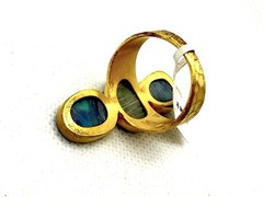 Gold Sterling Silver Ring Blue Purple Gemstone Large Statement Boho Sz 10