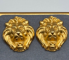 Vintage Anne Klein Unsigned Lion Matte Gold Tone Pierced Earrings