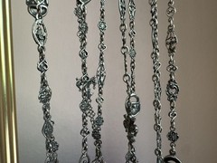 Impressive Antique Peruzzi 800 Silver 60” Muff Chain Grotesques & Fleur de Lis