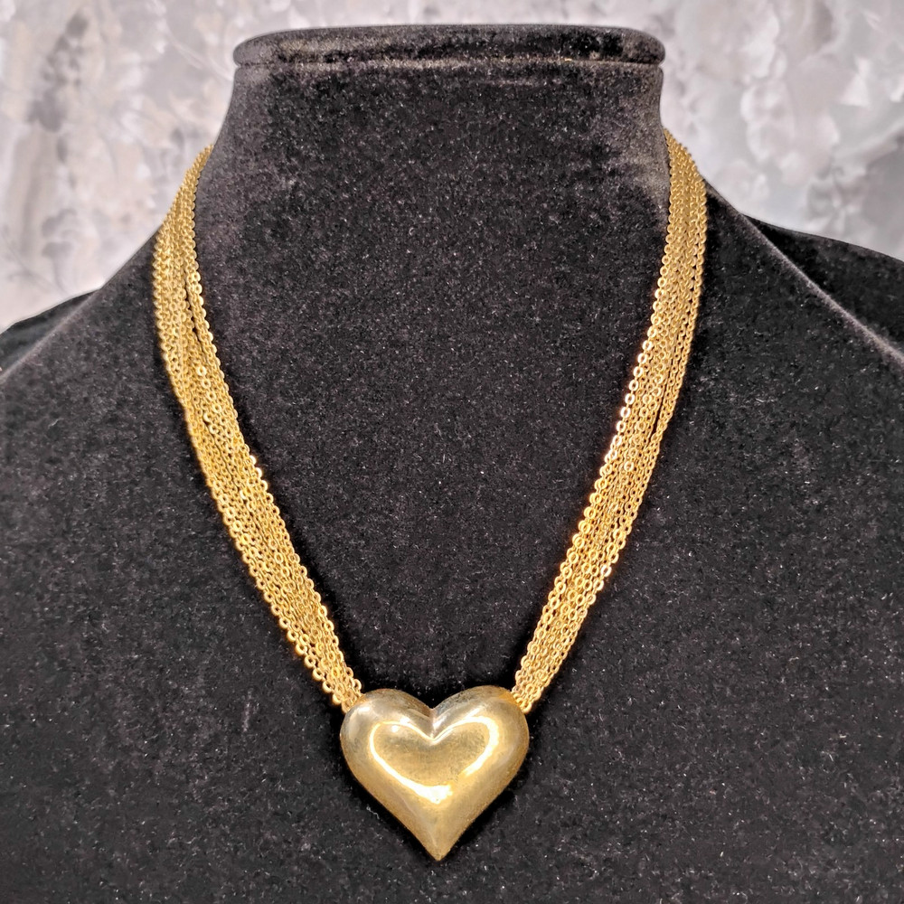 Heart Shape Pendant Necklace Multiple Chain Adjustable Brass Style Metal