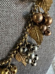 Vintage Grape Cluster And Leaves Chrome Brass And Copper Necklace Art Deco