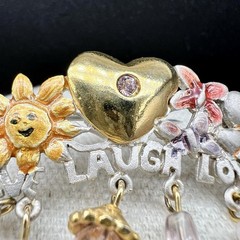 Vintage Garden Floral Heart Dangle Brooch Pink Bead Charm Statement Pin Signed