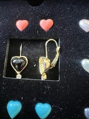 Vintage JOAN RIVERS Gold Tone NIB Interchangeable 10 Color Heart Earings 3611