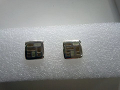 New KC Vintage Signed Silvertone Modernist Earthtone Pendant & Earrings