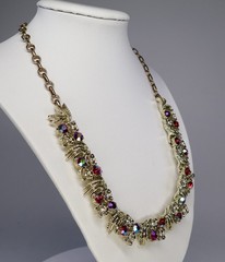 Vintage Coro Necklace AB Red & Clear Rhinestones Gold Tone 17″