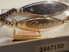 Lot Of 2 Identity Bracelet Speidel Diamond Accent Engraved ID Chain