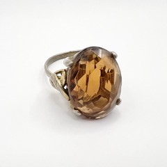 Vintage Cocktail Ring Faux Topaz Faceted Glass Brown Oval Stone Boho Chic Sz 6.5
