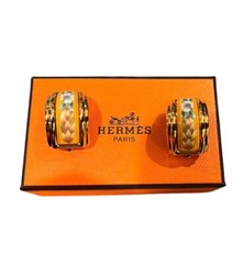 Hermès Cloisonné Luxury Enamel Women’s Yellow Gold-Tone Clip-on Earrings