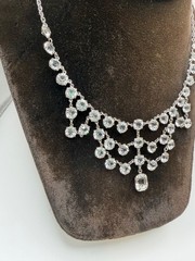 Vtg Open Back Crystal Clear Festoon Necklace Bezel Tier Tiered Set Drop 15.5”